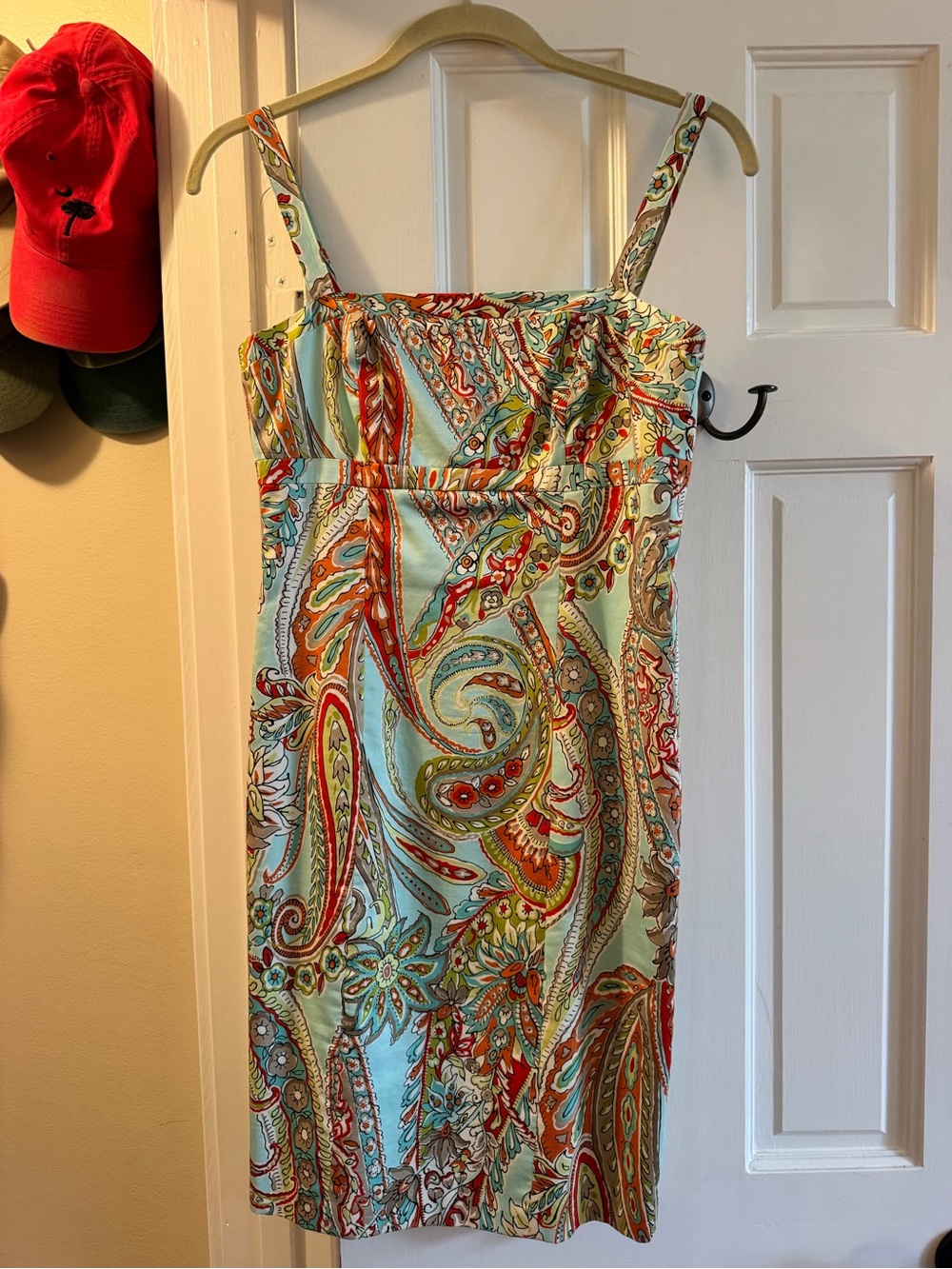 Tommy Bahama Mint Paisley Midi Sundress with Red and Orange Accents